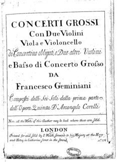 Pagina iniziale edizione londinese dei concerti grossi conservati presso il Fondo Piancastelli della Biblioteca Comunale di Forlì